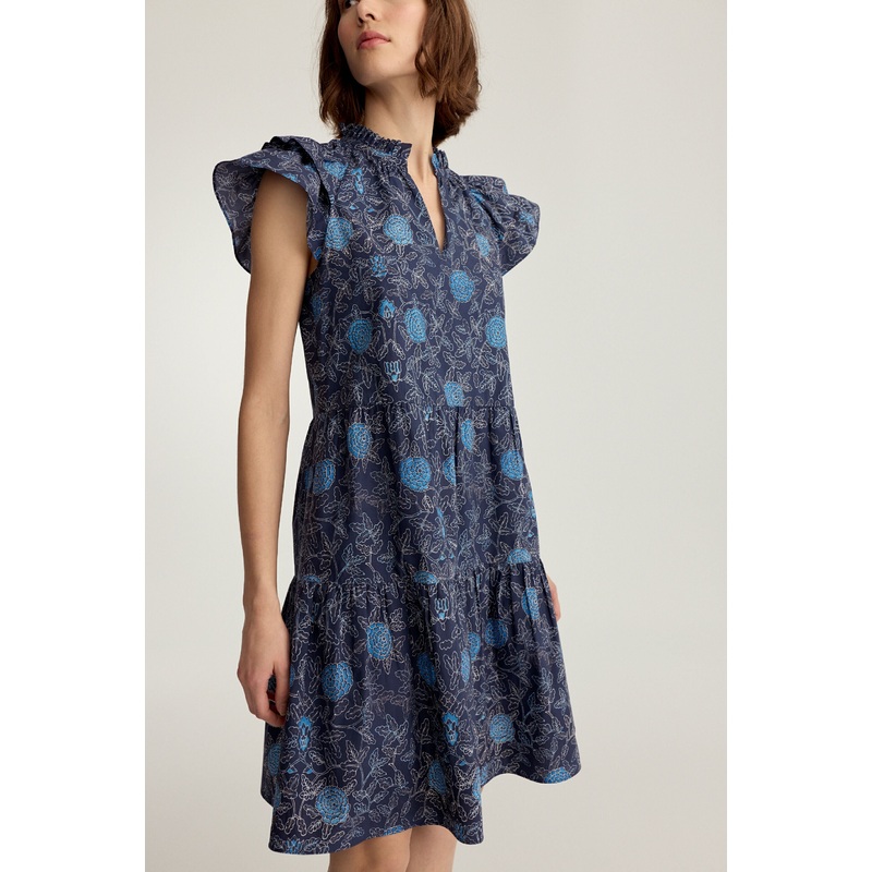 Ibiza Dress Navy Floral Batik Poplin XS Navy Floral Batik Poplin