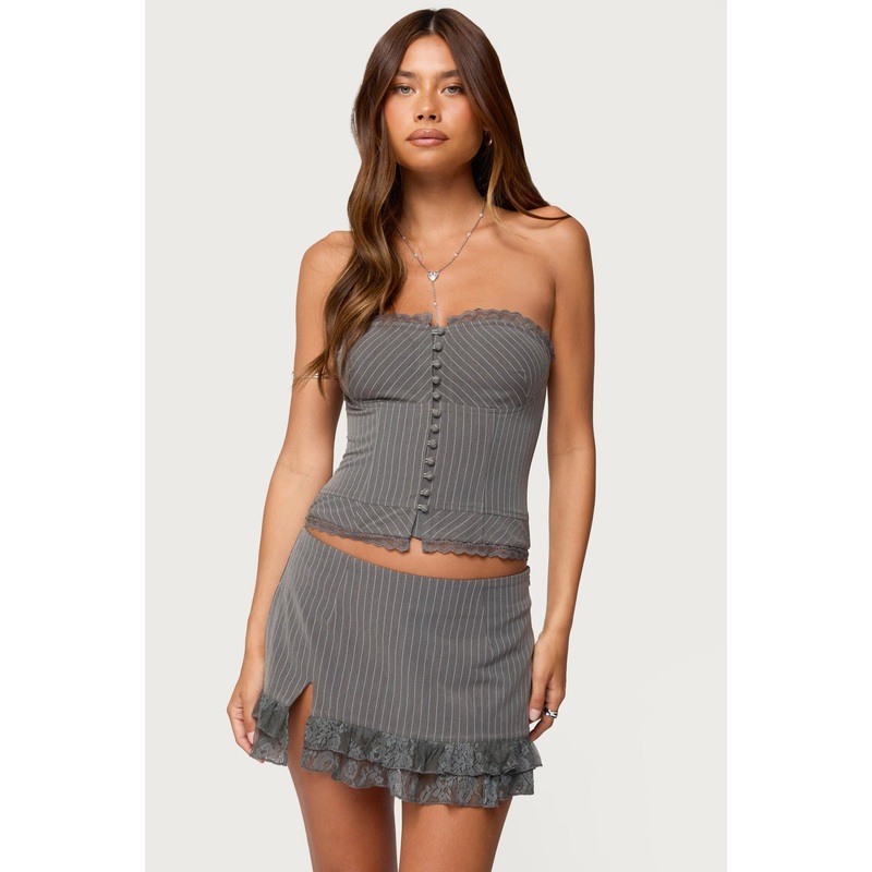 Mona Lacey Pinstripe Strapless Corset DARK-GRAY XS