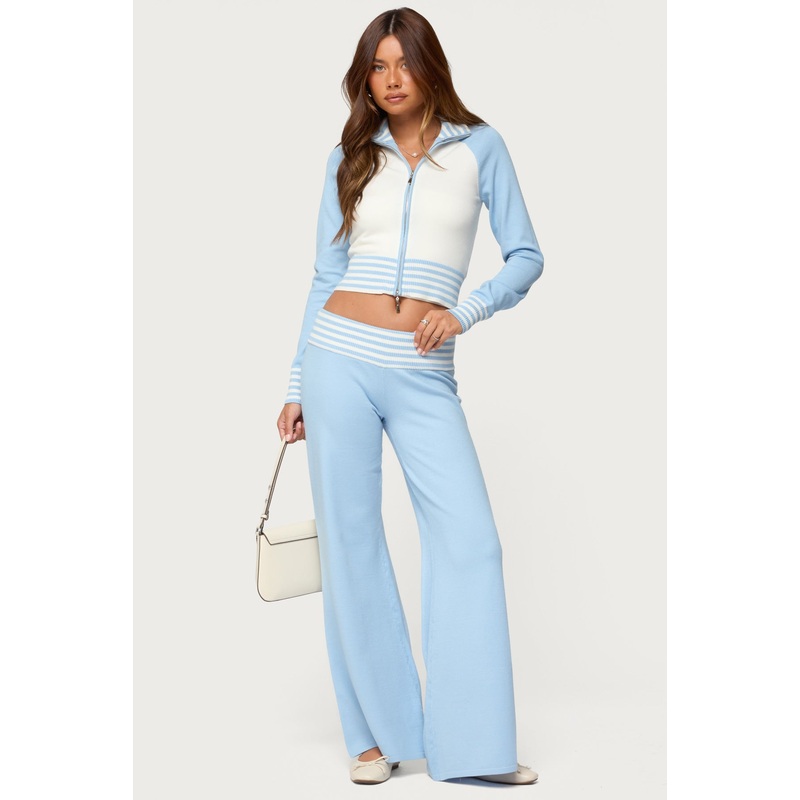 Clarisse Stripey Flared Knit Pants LIGHT-BLUE XS