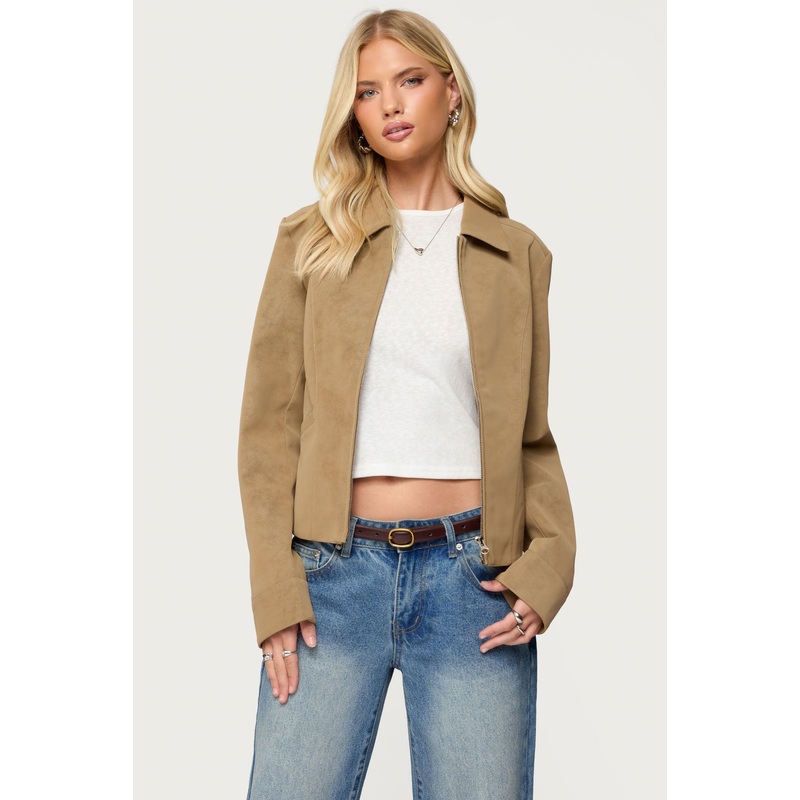 Cozette Faux Leather Jacket TAN XS