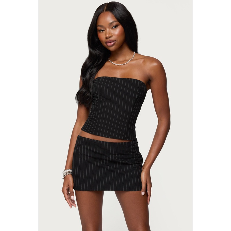 Maeve Pinstripe Strapless Corset BLACK XS
