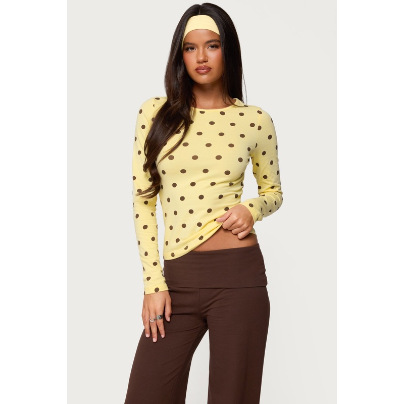 Maricelle Polka Dot Long Sleeve T Shirt YELLOW XS