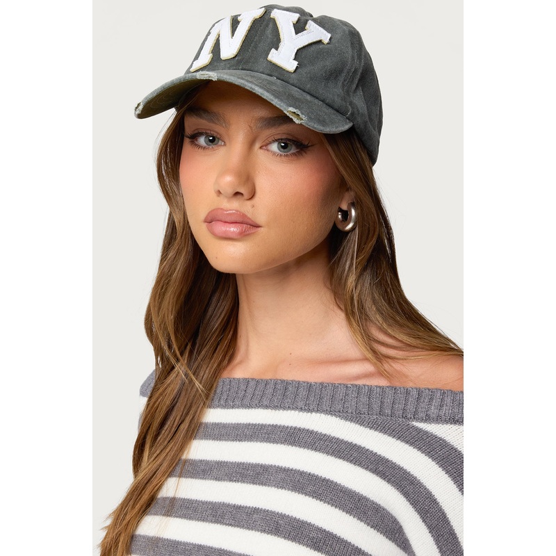 NY Distressed Baseball Cap DARK-GREEN OS
