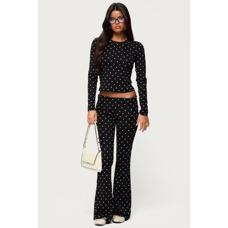 Daliya Polka Dot Fold Over Pants BLACK XS