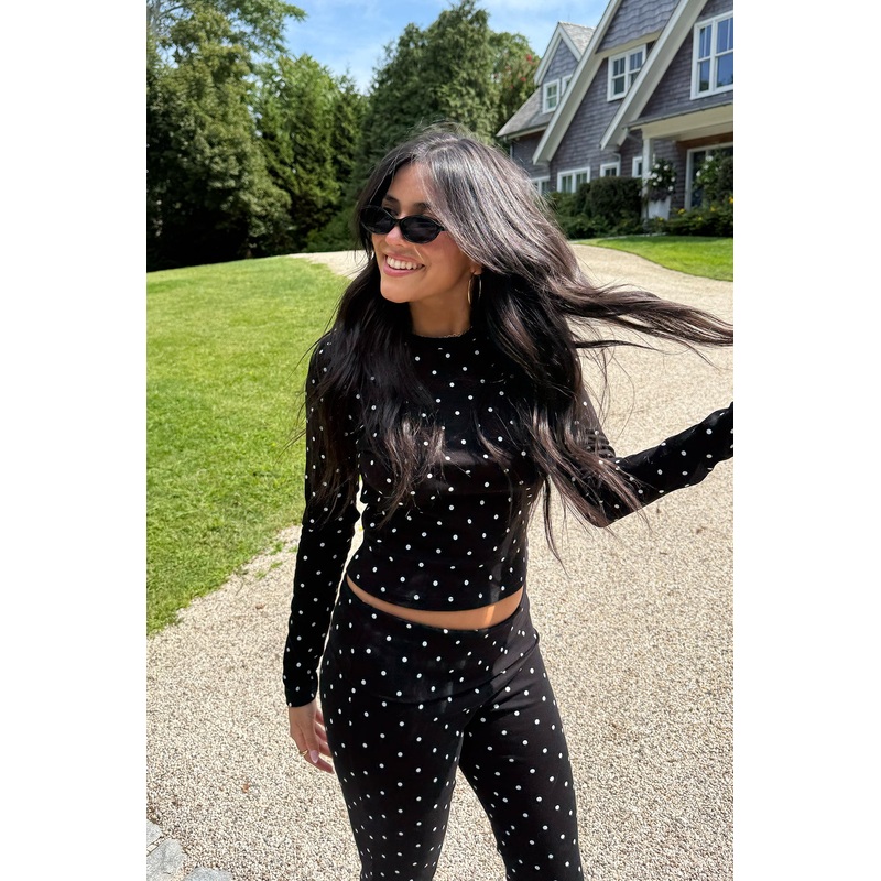 Daliya Polka Dot Long Sleeve Top BLACK XS