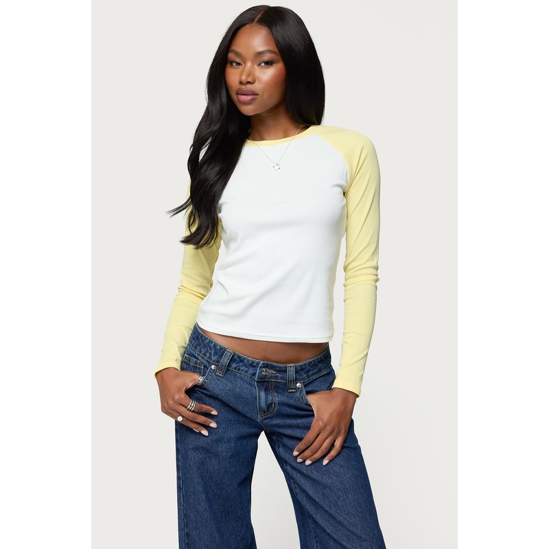 Tommi Raglan Long Sleeve T Shirt WHITE-AND-YELLOW XS