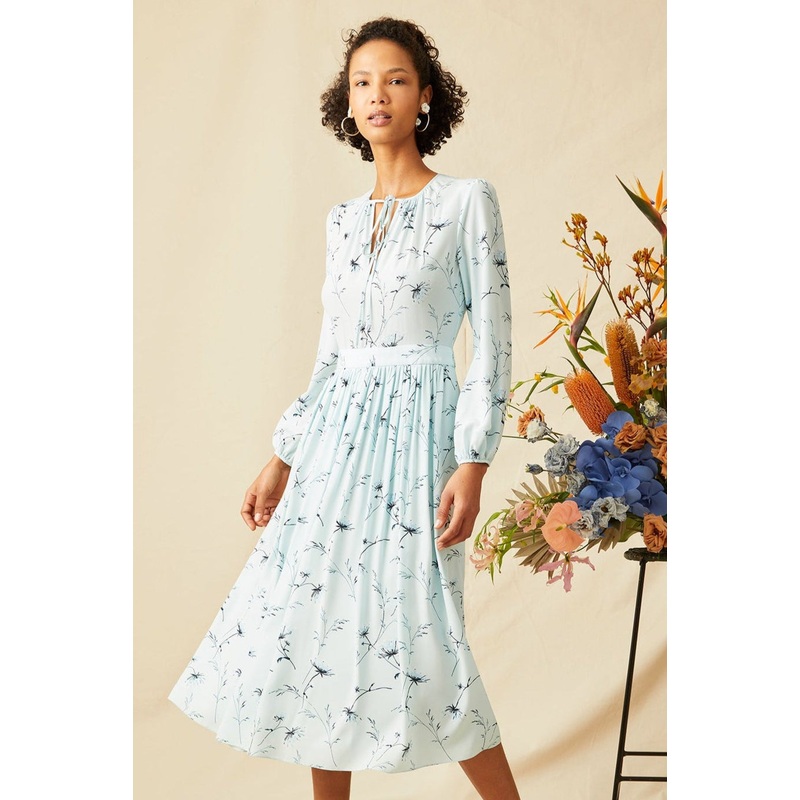 Luna Dress – Blue Flora Blue Flora Silk Charmeuse XS