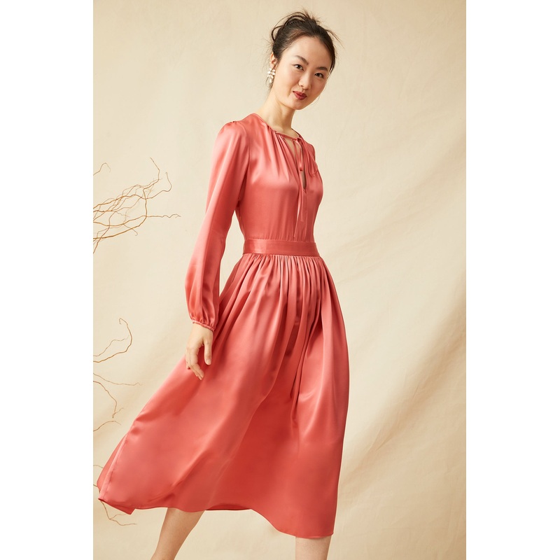 Luna Dress – Coral Coral Charmeuse XS