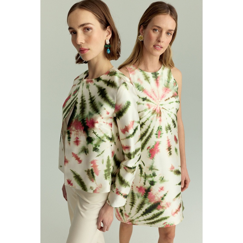 Trapeze Dress in Silk Mikado Pink Tie Dye Mikado 2