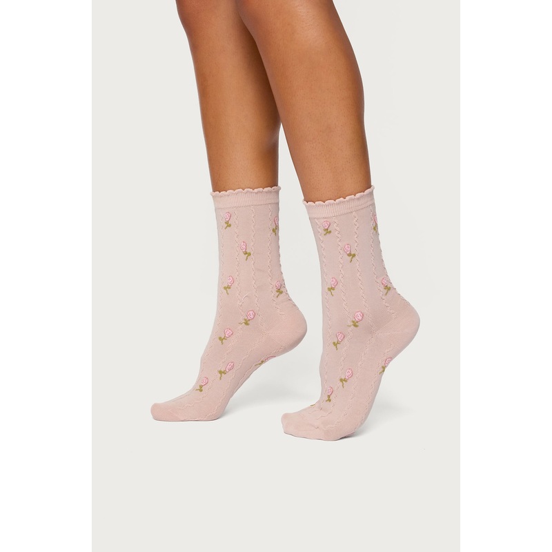 Embroidered Rose Socks PINK OS