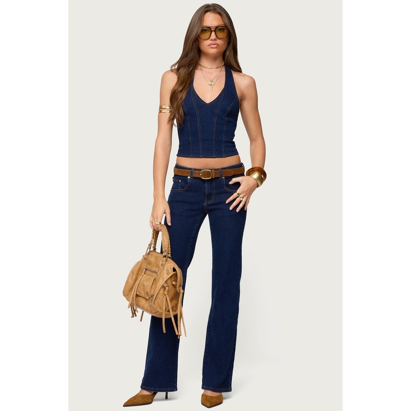 Jemima Contrast Stitch Low Rise Jeans DARK-BLUE-WASHED XS