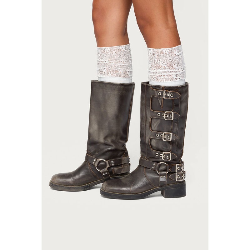 Lacey Layered Knee High Socks WHITE OS