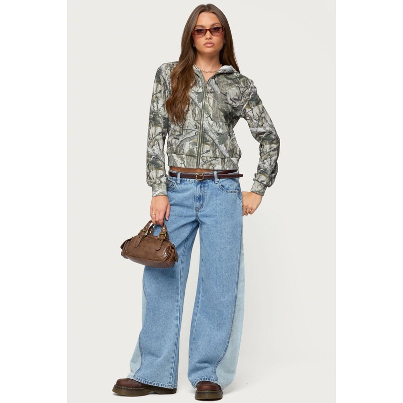 Genna Contrast Panel Low Rise Jeans BLUE-WASHED XS