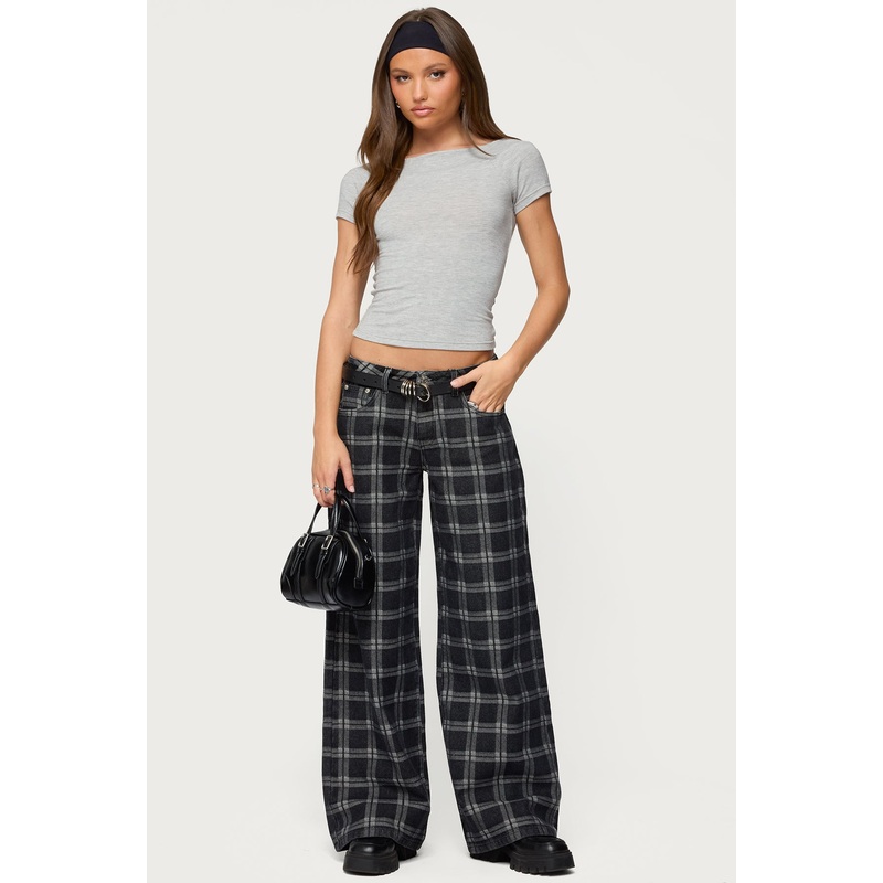 Kailani Plaid Low Rise Baggy Jeans BLACK XS