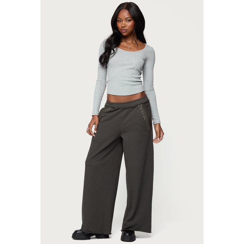 Wrenn Studded Wide Leg Sweatpants DARK-GRAY XS