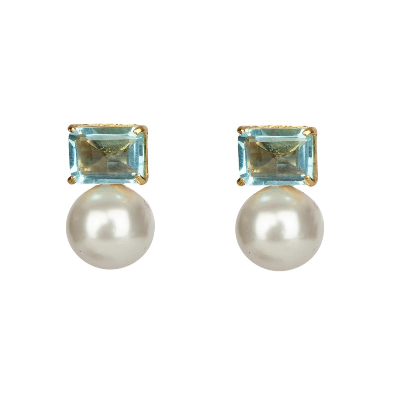 Blue Quartz and Pearl Stud Earring