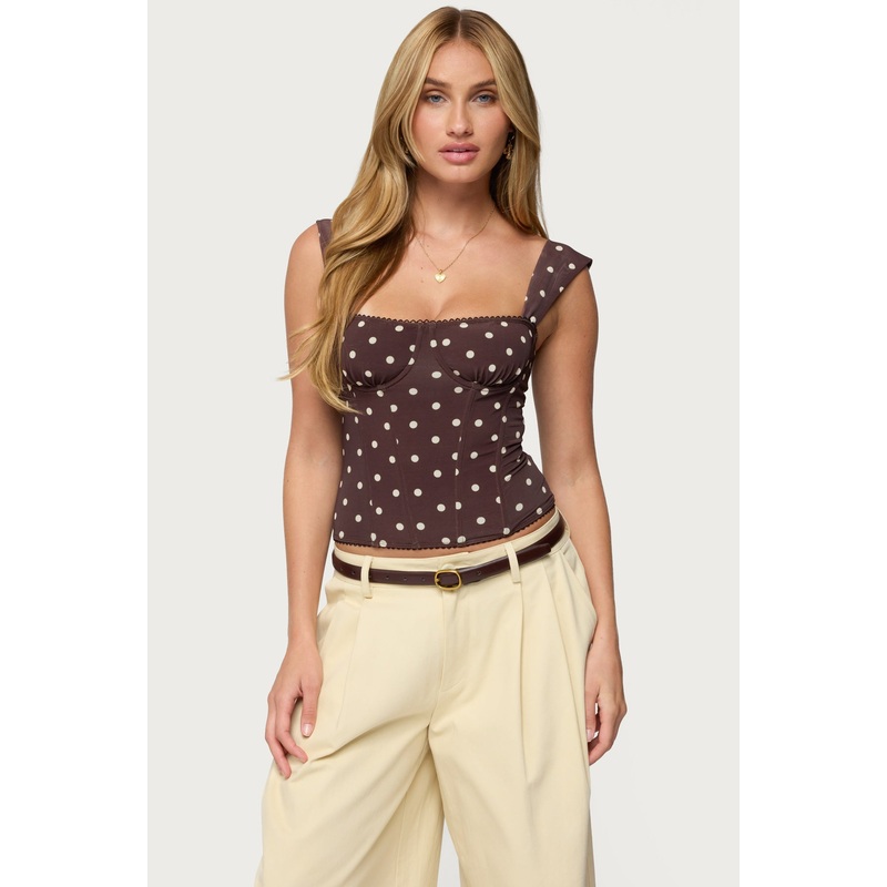 Marcella Wide Strap Mesh Corset BROWN-AND-CREAM XS