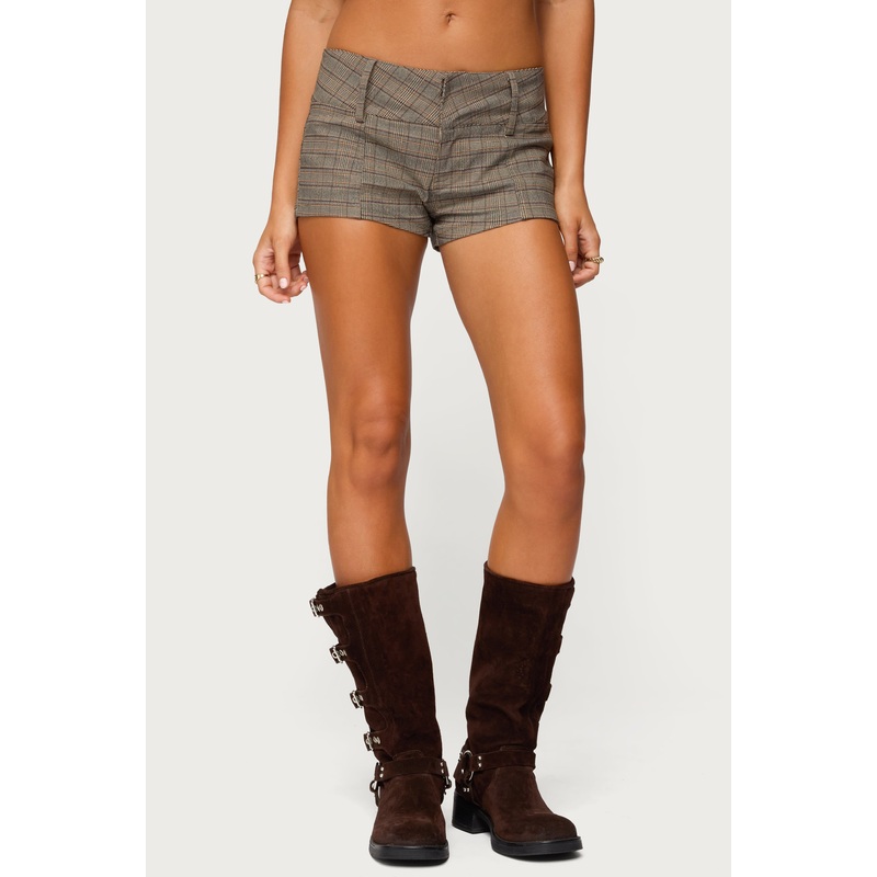 Ayvey Plaid Tailored Micro Shorts BROWN XS