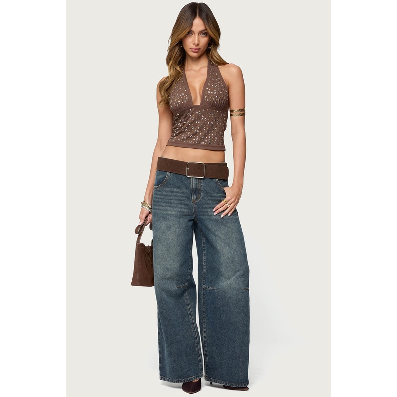 Santi Low Rise Wide Leg Jeans DARK-BLUE XS