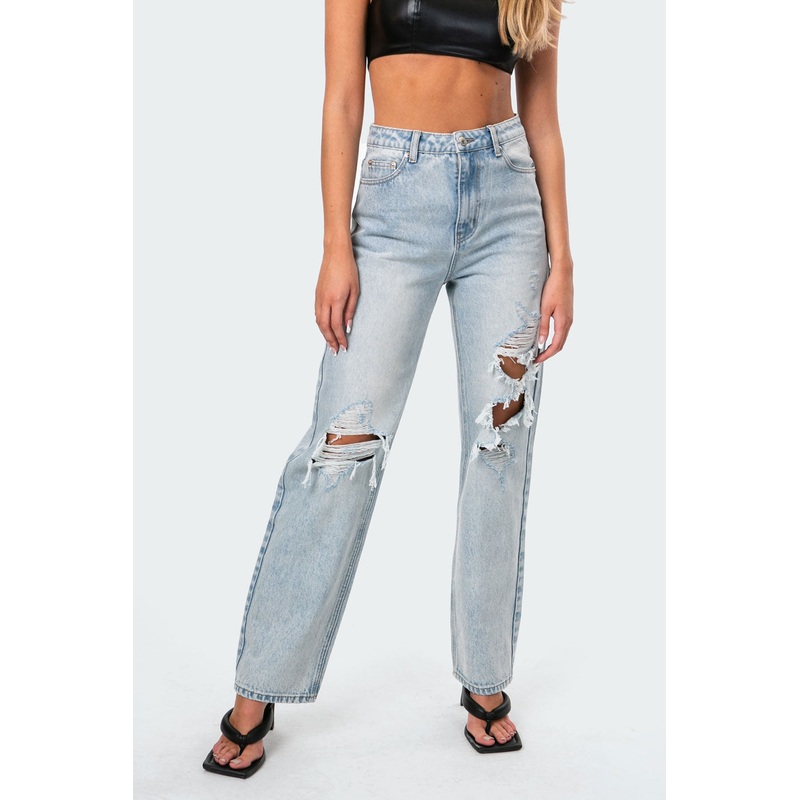Wide Or Die Ripped Jeans LIGHT BLUE XS