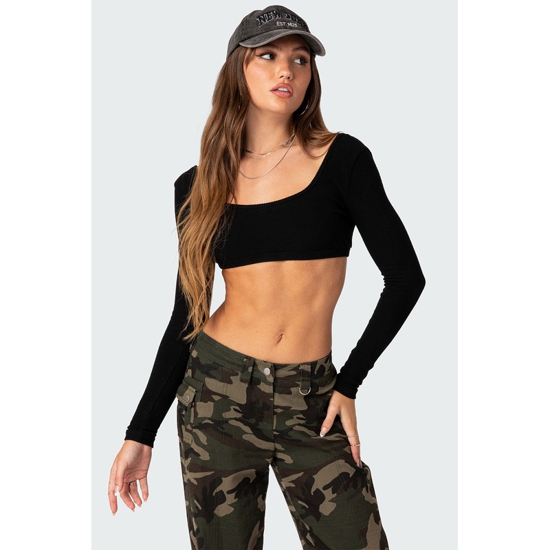 Sydney Ribbed Open Back Crop Top BLACK XS