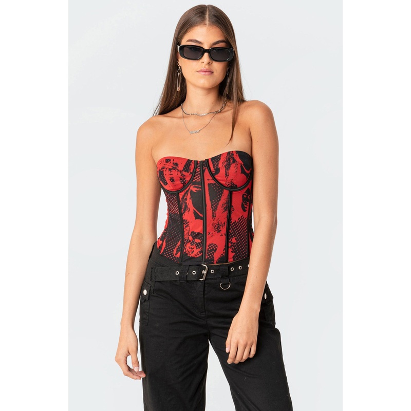 Aly Mesh Corset Top RED XS
