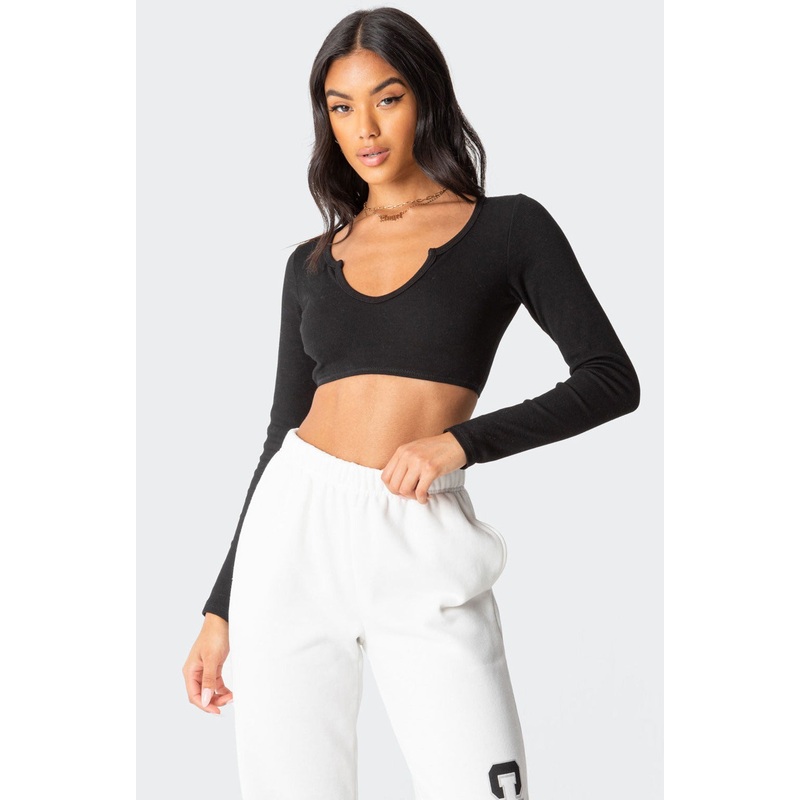 Romance Ribbed Crop Top BLACK XS
