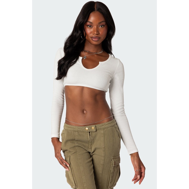 Romance Ribbed Crop Top WHITE XS