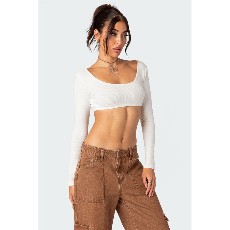 Sydney Ribbed Open Back Crop Top WHITE XS