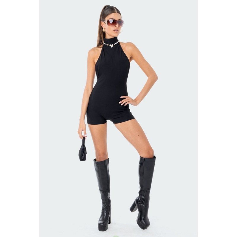 Annie Ribbed Open-Back Jumpsuit BLACK XS