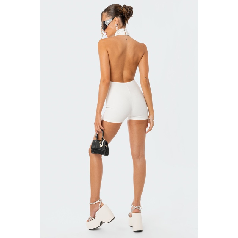 Annie Ribbed Open-Back Jumpsuit WHITE XS
