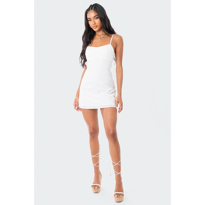Embroidered Open-Back Mini Dress WHITE XS