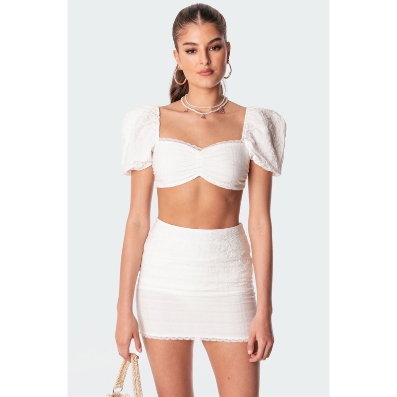 Romy Linen Look Crop Top WHITE XS
