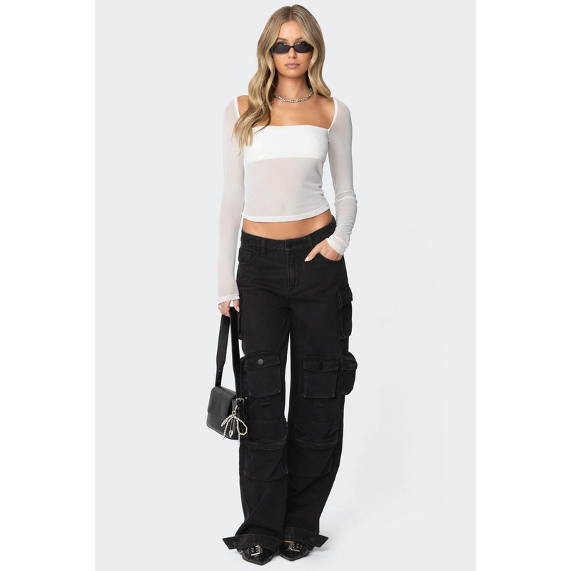 Oversized Boyfriend Cargo Jeans BLACK XS