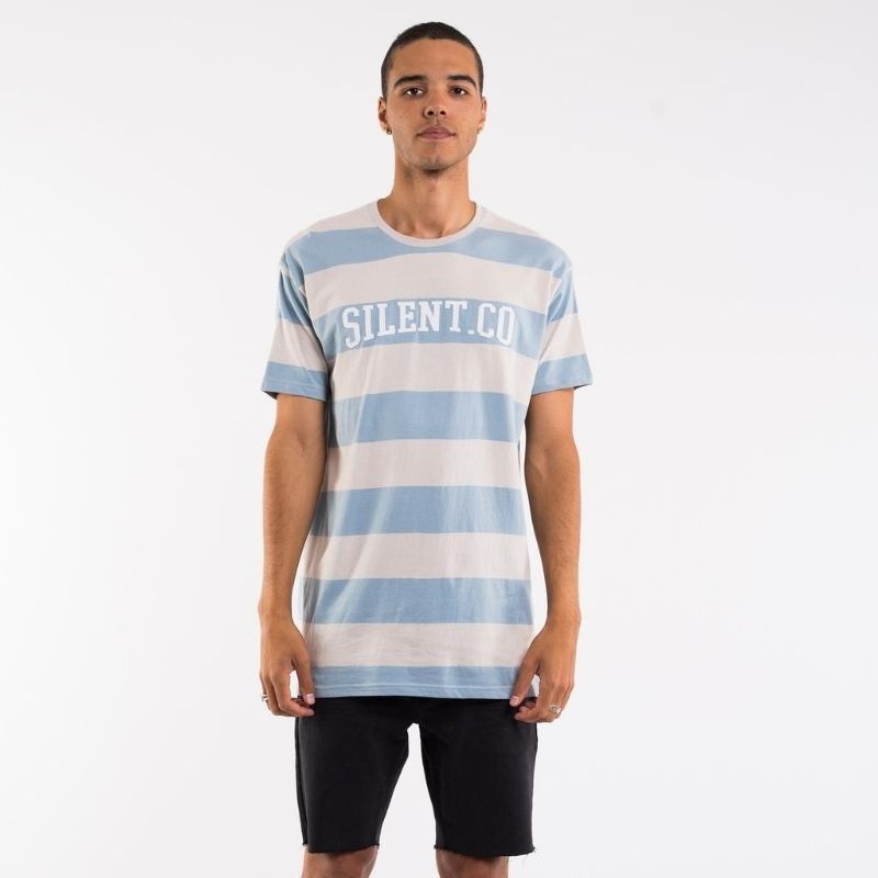 Block Stripe Tee Dusty Blue Stripe S