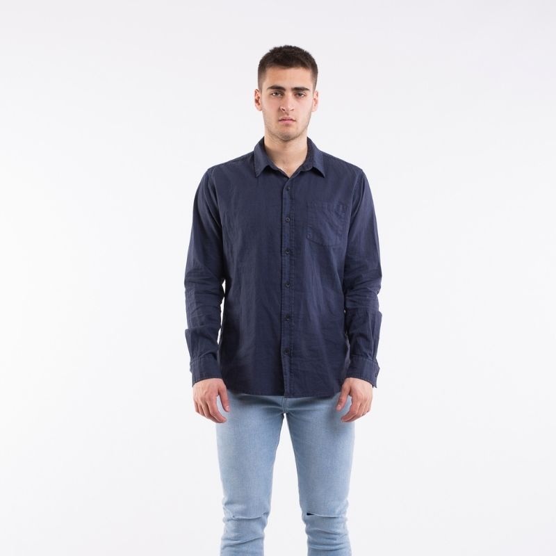 Breeze Linen Ls Shirt Navy S