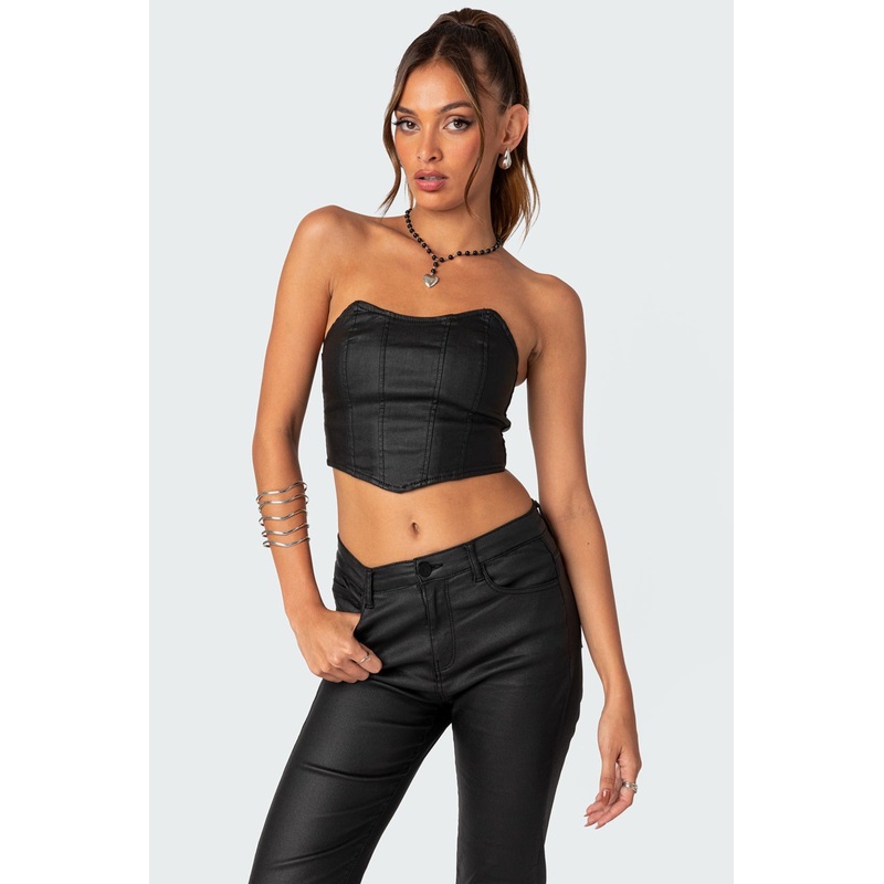 Luna Faux Leather Stretch Corset BLACK XS