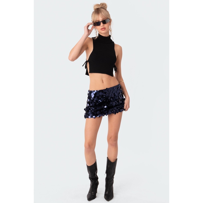 Sabina Low-Rise Sequin Mini Skirt NAVY XS