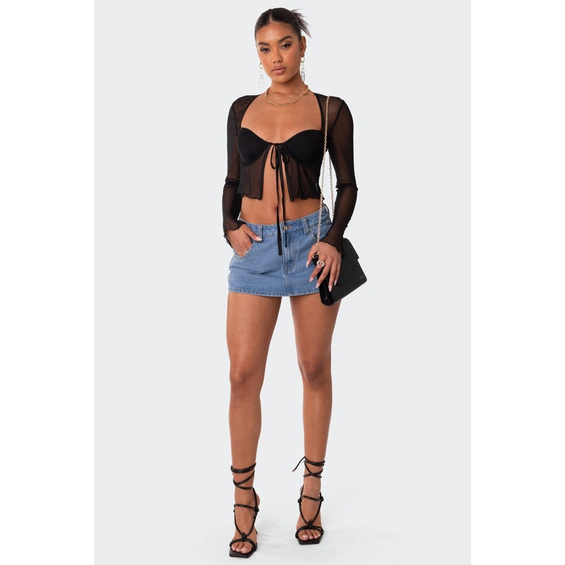 Tie Front Cupped Mesh Top BLACK XS