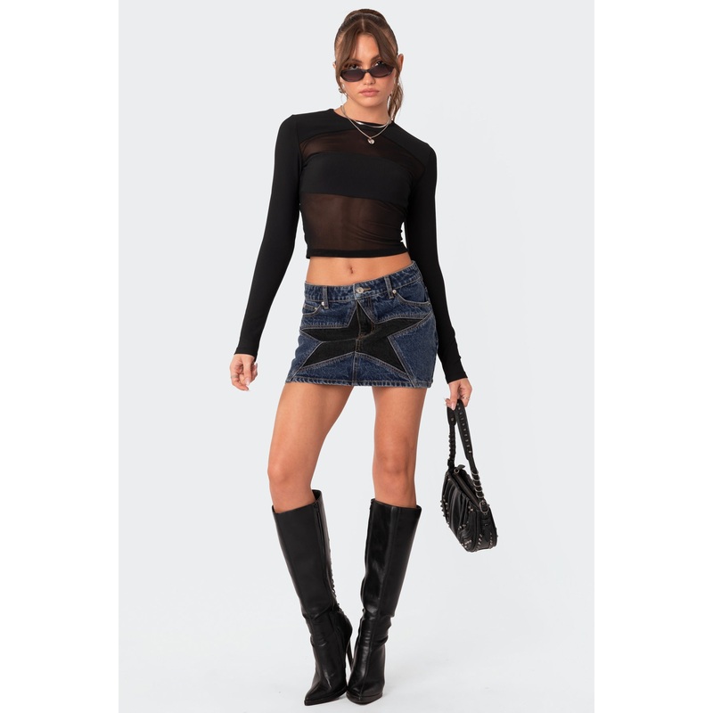 Stars Align Low Rise Denim Mini Skirt BLUE XS