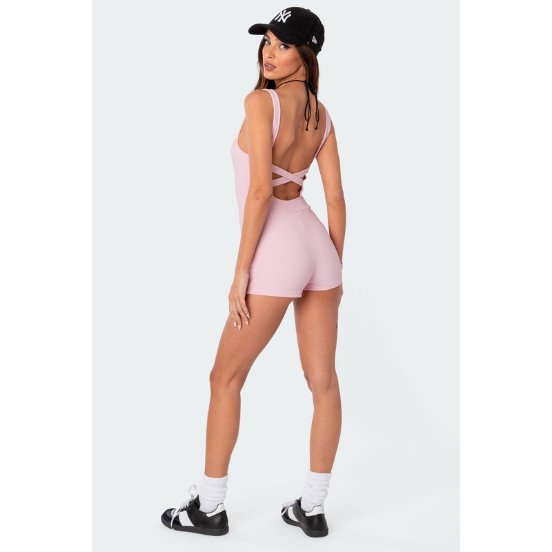 Drea Open Back Ribbed Romper LIGHT PINK XS