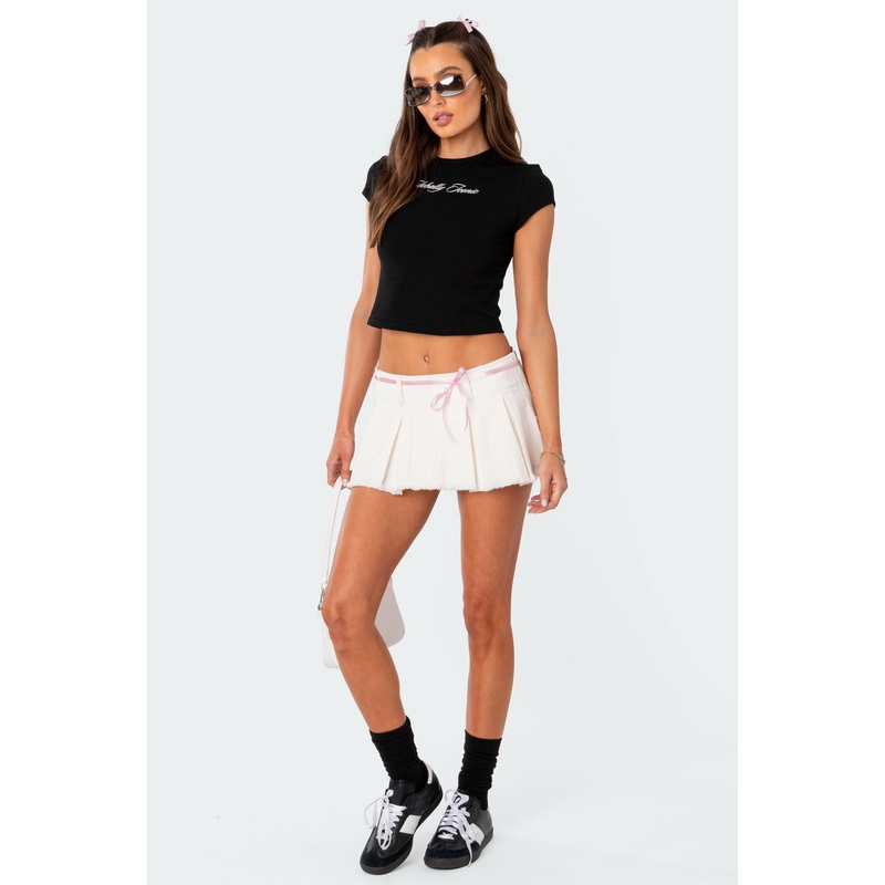 Washed Denim Pleated Micro Skort WHITE XS