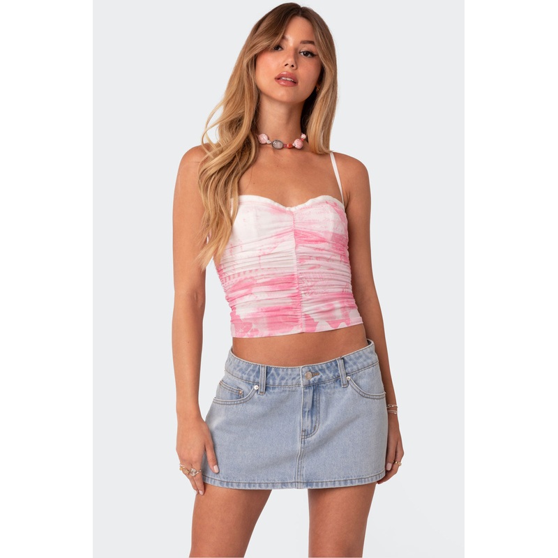 Evelyn Printed Mesh Bra Top PINK XS