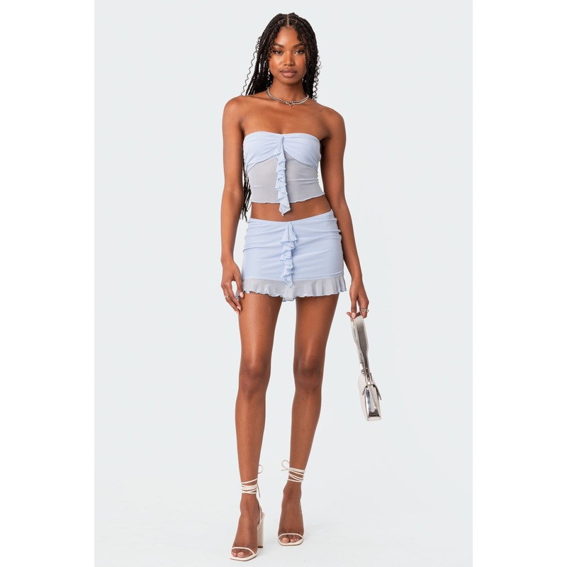 Solange Ruffle Mesh Mini Skirt BLUE XS