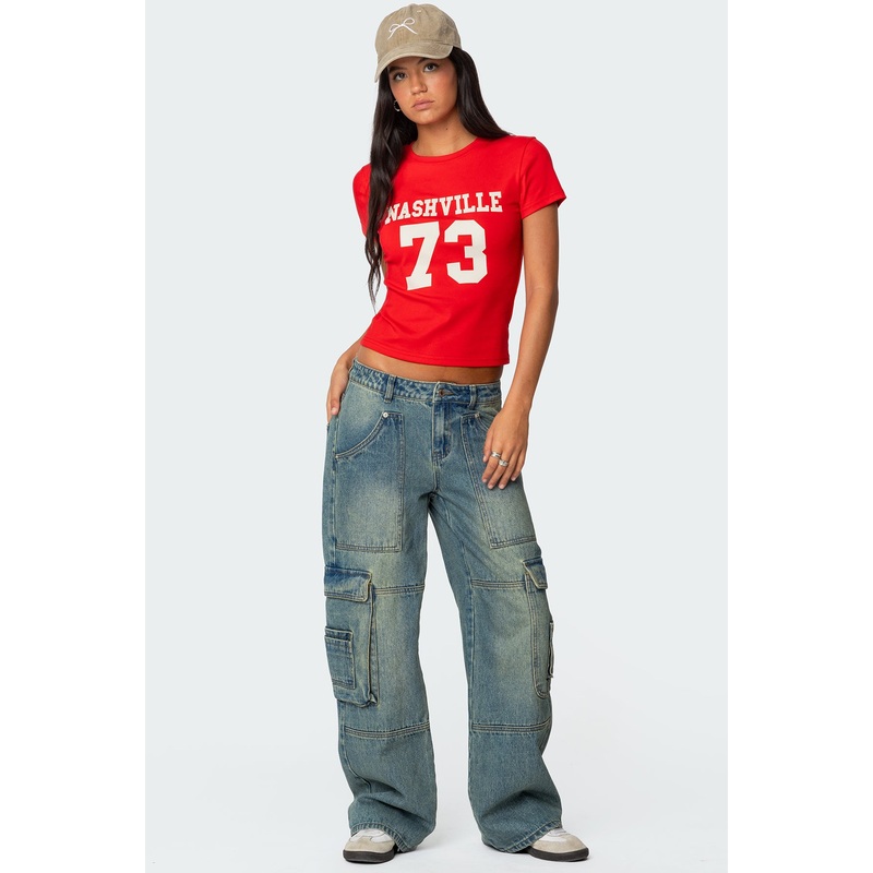 Westie Low Rise Washed Cargo Jeans BLUE XS