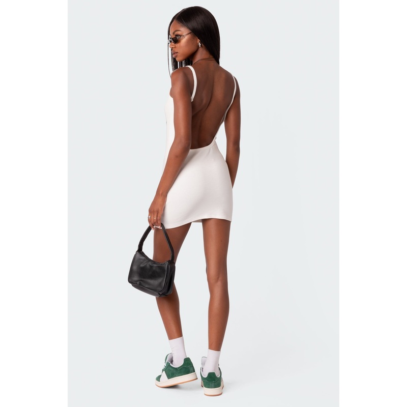 Adele Open Back Ribbed Mini Dress WHITE XS