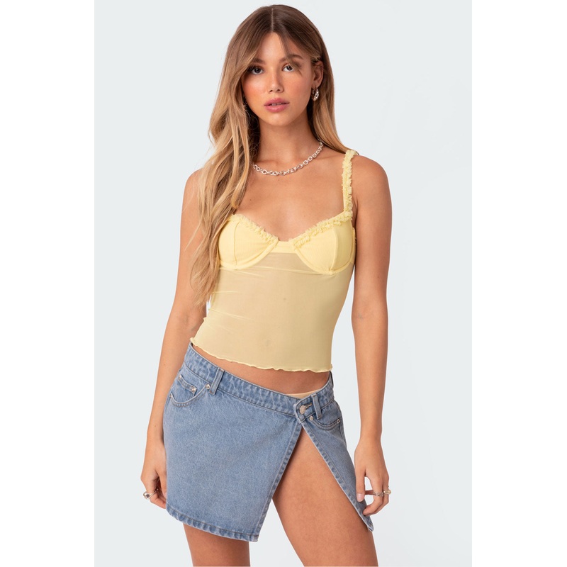 Mercy Sheer Mesh Bra Top YELLOW XS