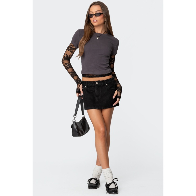 Spencer Low Rise Denim Micro Skirt BLACK WASHED XS