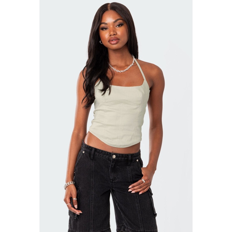 Emmeline Bustier Lace Up Corset GRAY XS