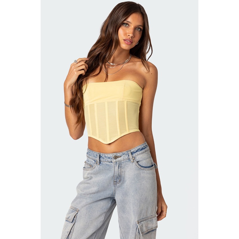 Evangeline Sheer Mesh Corset YELLOW XS